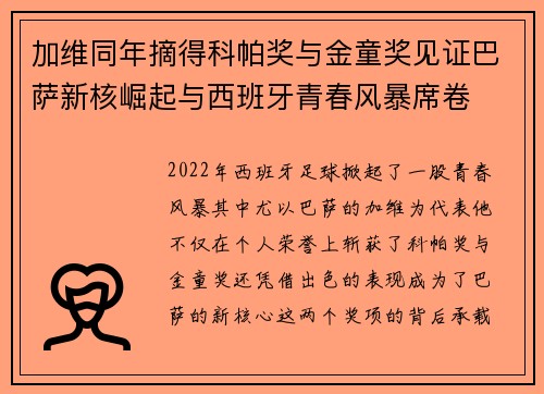 加维同年摘得科帕奖与金童奖见证巴萨新核崛起与西班牙青春风暴席卷